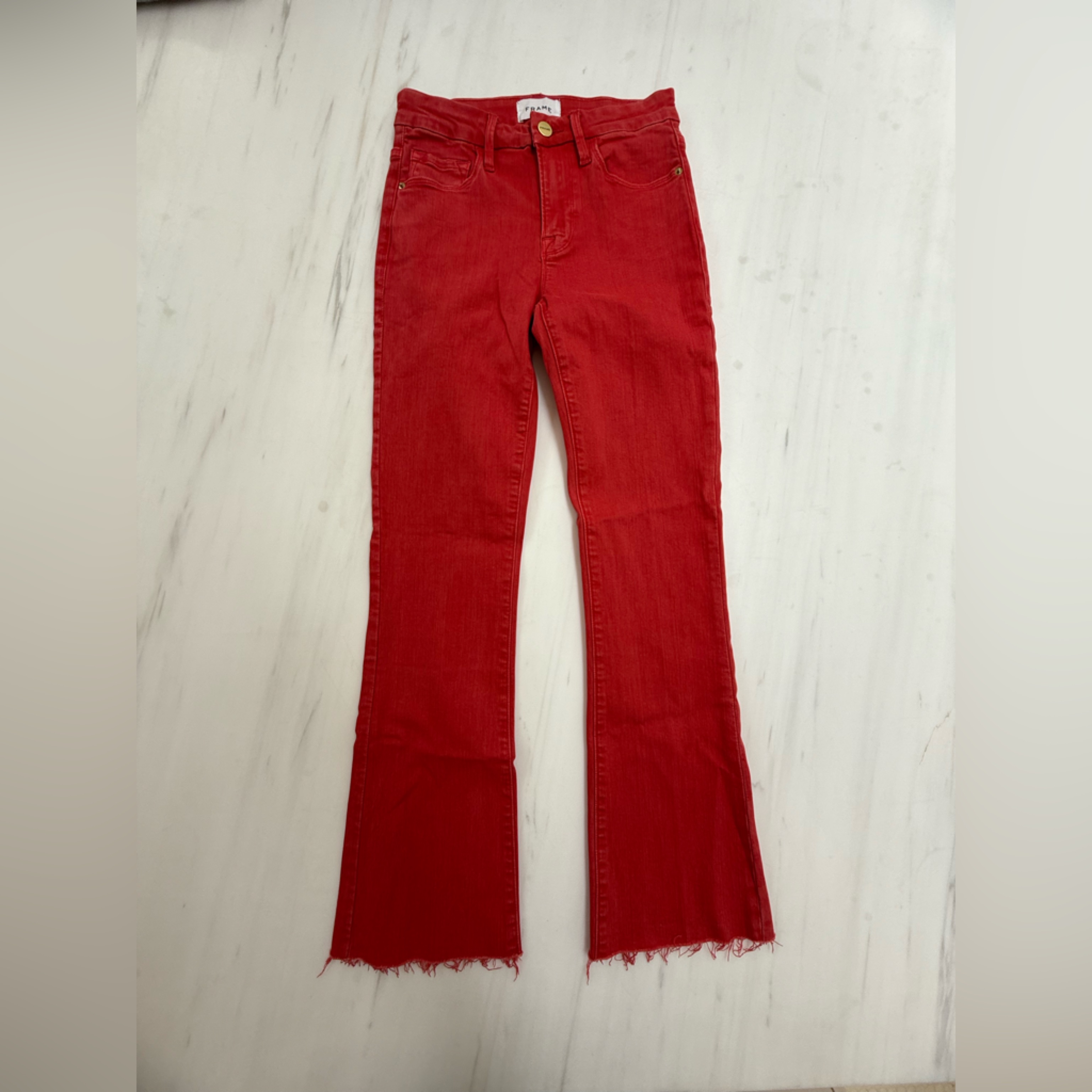 Frame Denim Le Crop Mini Boot Red Ankle Jeans